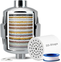 iSpring SF2S 33-Stage Universal Shower Filter with Replaceable Filter, Water Softener Shower Head Filter, Vitamin C for Hard Water, Removes 99% of Chlorine, Hydrogen Sulfide and Heavy Metals