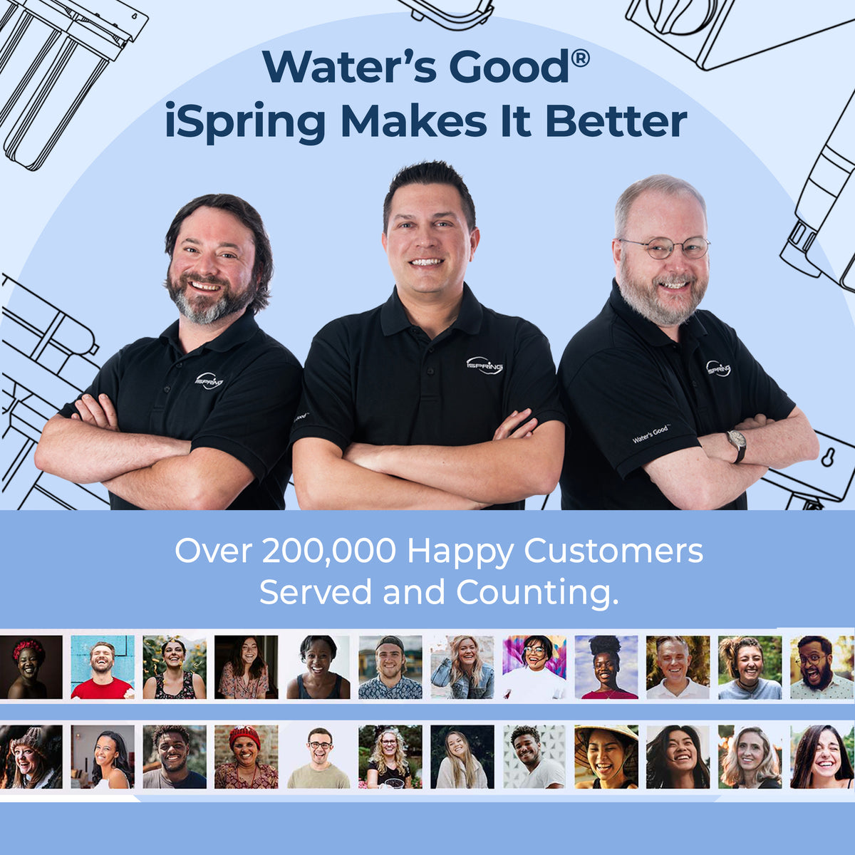 iSpring WGB32B-PF PFAS Whole House Water Filter System, SGS-Tested to Remove up to 99% PFOA & PFOS, 3-Stage Filtration Reduces Sediment, Chlorine, Taste & Odor, 20-Inch Filters, 1" Inlet/Outlet