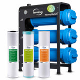 iSpring WHO32B-KS Heavy Metals Whole House Water Filter System, Horizontal Housings & Drain Valve for Mess-Free Filter Changes, Reduces Chlorine, Sediment, Lead, Hydrogen Sulfide, Chloramine, Commercial-Grade Universal Filters, Freestanding Frame