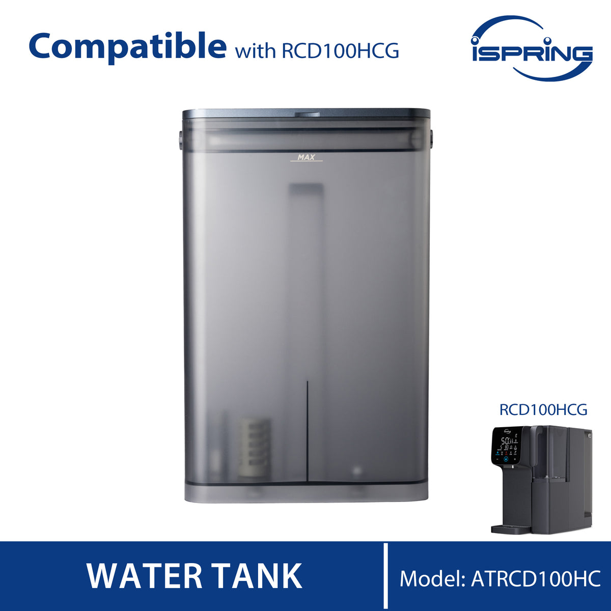 iSpring ATRCD100HC Replacement Water Tank for RCD100HCG Hot & Cold Alkaline RO Water Dispenser, 1.32-Gallon Storage Capacity, Food-Grade & BPA-Free, Durable and Easy to Clean