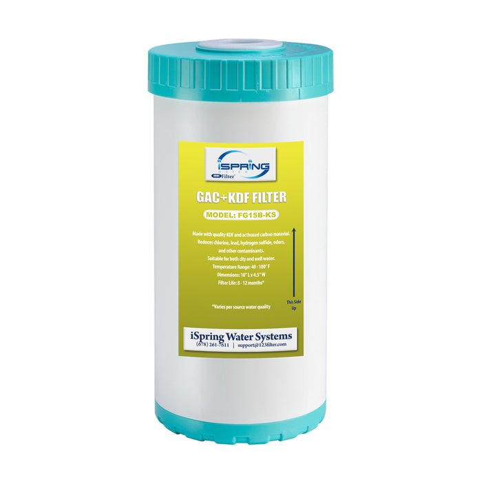 iSpring FG15B-KS GAC and KDF Carbon Filter Replacement Cartridge for Direct Connect Undersink Water Filtration System US21B, 10” x 4.5”