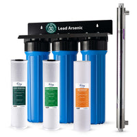 iSpring WGB32BCPB+UVF55FS 3-Stage Whole House Water Filtration System, Removes Sediment, Chlorine, Chloramines, Odor and up to 99% Lead, w/ Smart Flow Sensor UV Filter for Bacteria&Viruses Removal