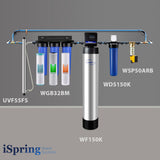 iSpring WSP50ARB+WDS150K+WF150K+WGB32BM+UVF55FS Well Water Solution with Finest 3-stage Iron & Manganese Removal