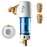 iSpring WSP50GR+ACPF12MPT12x2 Reusable Spin Down Sediment Water Filter (50 Micron w/Scraper & 360°Head) w/Push-Fit Plumbing Fittings