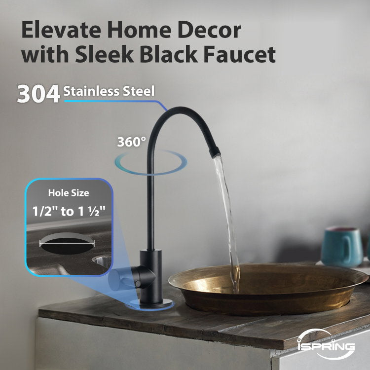 iSpring RCC7P-BLK, 5-Stage Reverse Osmosis System with Booster Pump, Up to 2:1 Pure to Drain RO Water Filtration System, Sleek Black RO Faucet, TDS PFAS Microplastic Removal, Patented Top-Mounted Faucet Design for Easy Installation