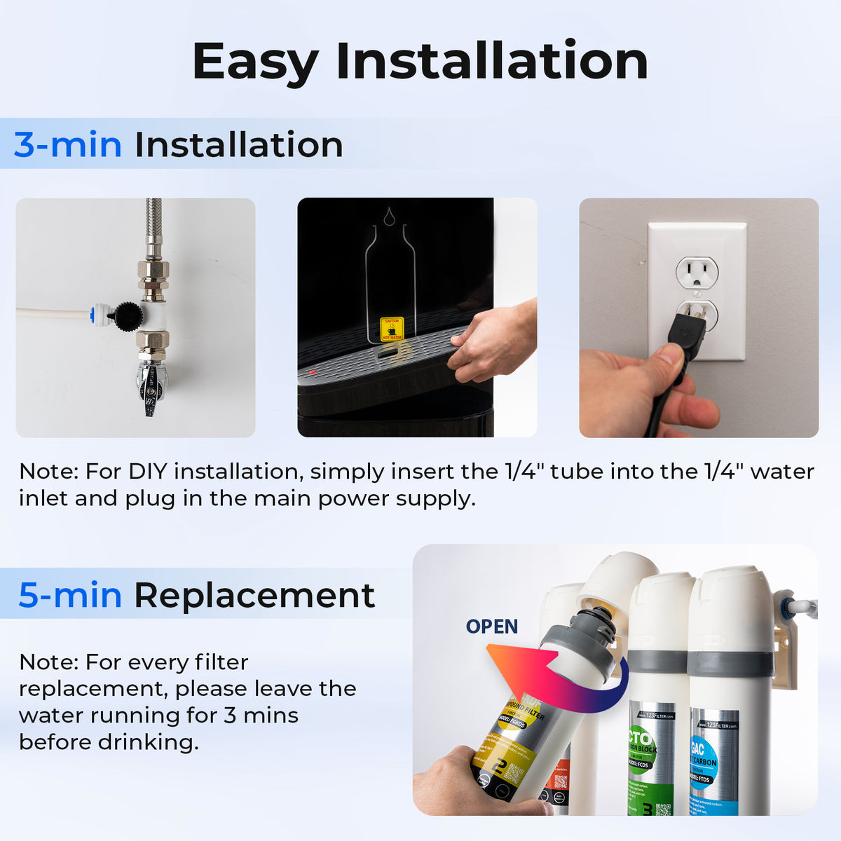 iSpring Bottleless Water Dispenser with 4-Stage Filtration, SGS-Tested 99% of PFAS Removal, Water Cooler Dispenser - Hot, Cold, Room Temp, Self Cleaning, Black, Model: DS4B-PF