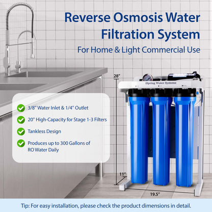 iSpring Light Commercial Tankless Reverse Osmosis Water Filtration System, Removes up to 99% contaminants, 300 GPD, Booster Pump &amp; Pressure Gauge, w/ up to 2-Year Replacement Filter Set (Model: RCB3P)