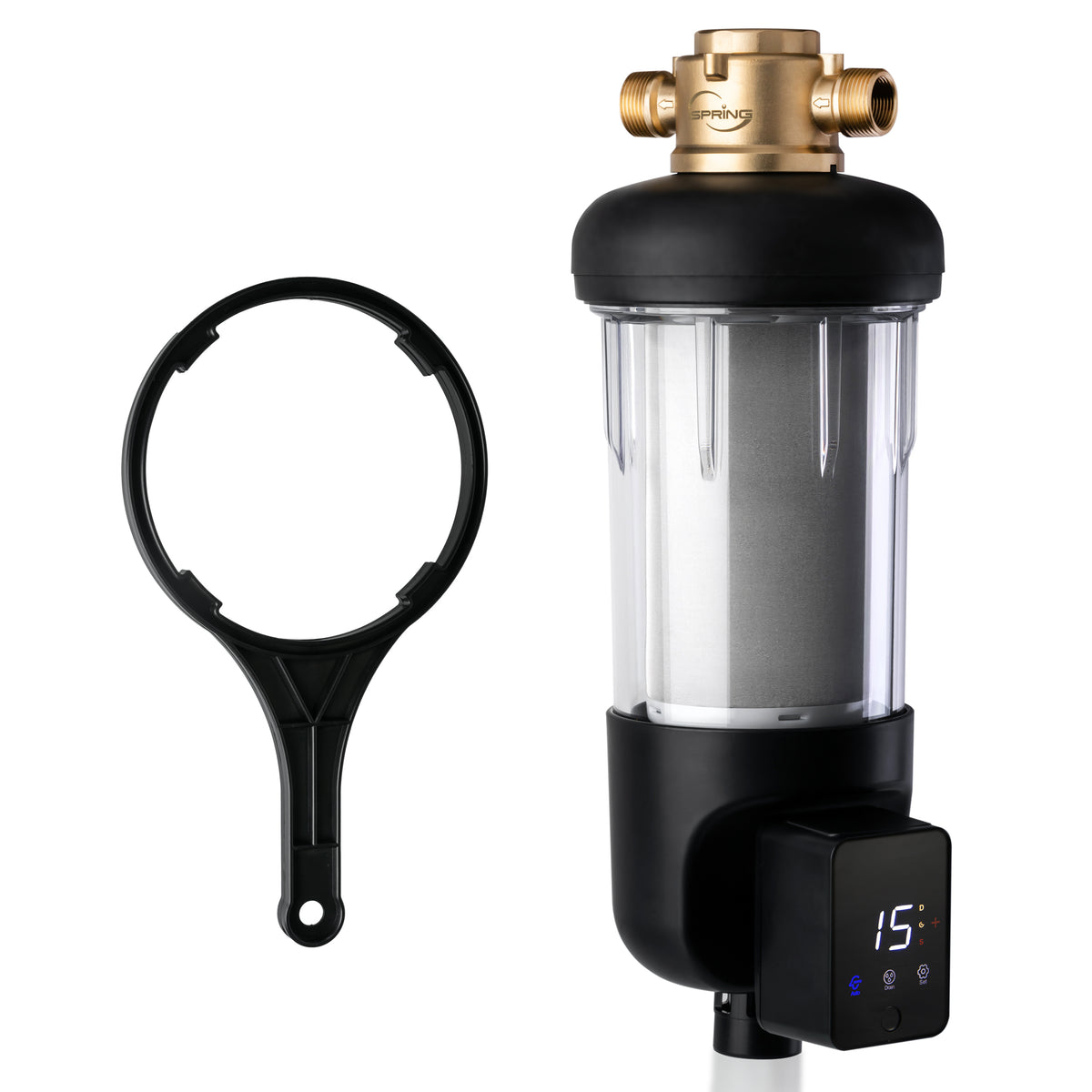 iSpring WSPARJ NSF Certified, Whole House Spin Down Sediment Water Filter, Clear Housing, Upgraded Jumbo Size with Touch-Screen Auto Flushing