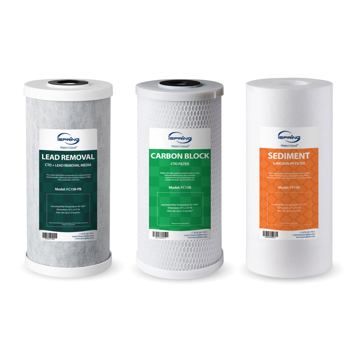 iSpring F3WGB31BCPB Whole House Water Filter Replacement Pack, SGS-Tested to Reduce up to 99% Lead, Also Targets Chlorine and Sediments, 10" × 4.5", Fits WGB31B-CPB