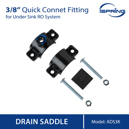 iSpring ADS3K Clamp Drain Saddle with 3/8" Quick Connect Fitting for Under Sink Reverse Osmosis System, Black