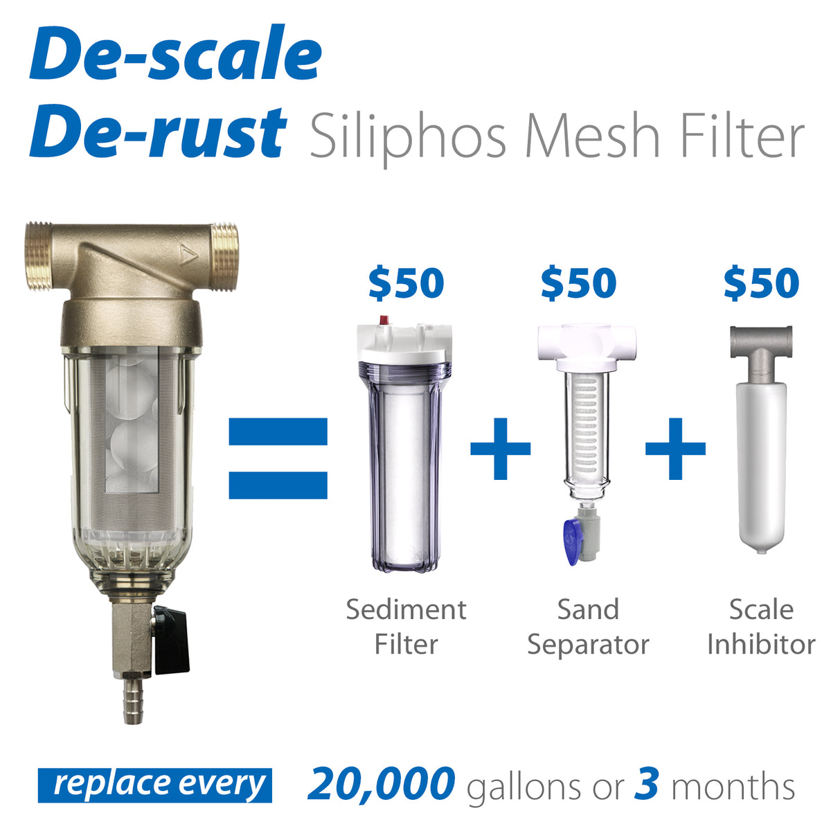 iSpring WSP-50SL+ACPF12MPT12x2 Reusable Spin Down Sediment Water Filter w/Siliphos, Alternative Water Descaler, Hot Water System Protector W/Push-Fit Plumbing Fittings