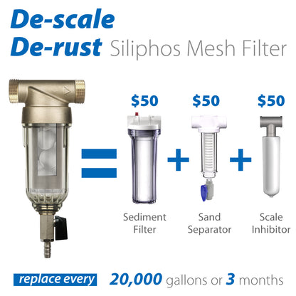iSpring WSP-50SL+ACPF12MPT12x2 Reusable Spin Down Sediment Water Filter w/Siliphos, Alternative Water Descaler, Hot Water System Protector W/Push-Fit Plumbing Fittings