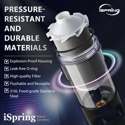 iSpring WSP50ARJ+EDV2 Whole House Spin-Down Sediment Filter &amp; Electronic Descaler Bundle, 50-Micron Reusable Filter Removes Sand, Dirt, Silt and Rust, Touch-Screen Auto-Flush, Limescale Build-up Solution