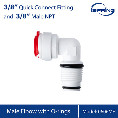 iSpring 0606ME Male Elbow, 3/8" in NPT to 3/8" Quick Connect, White