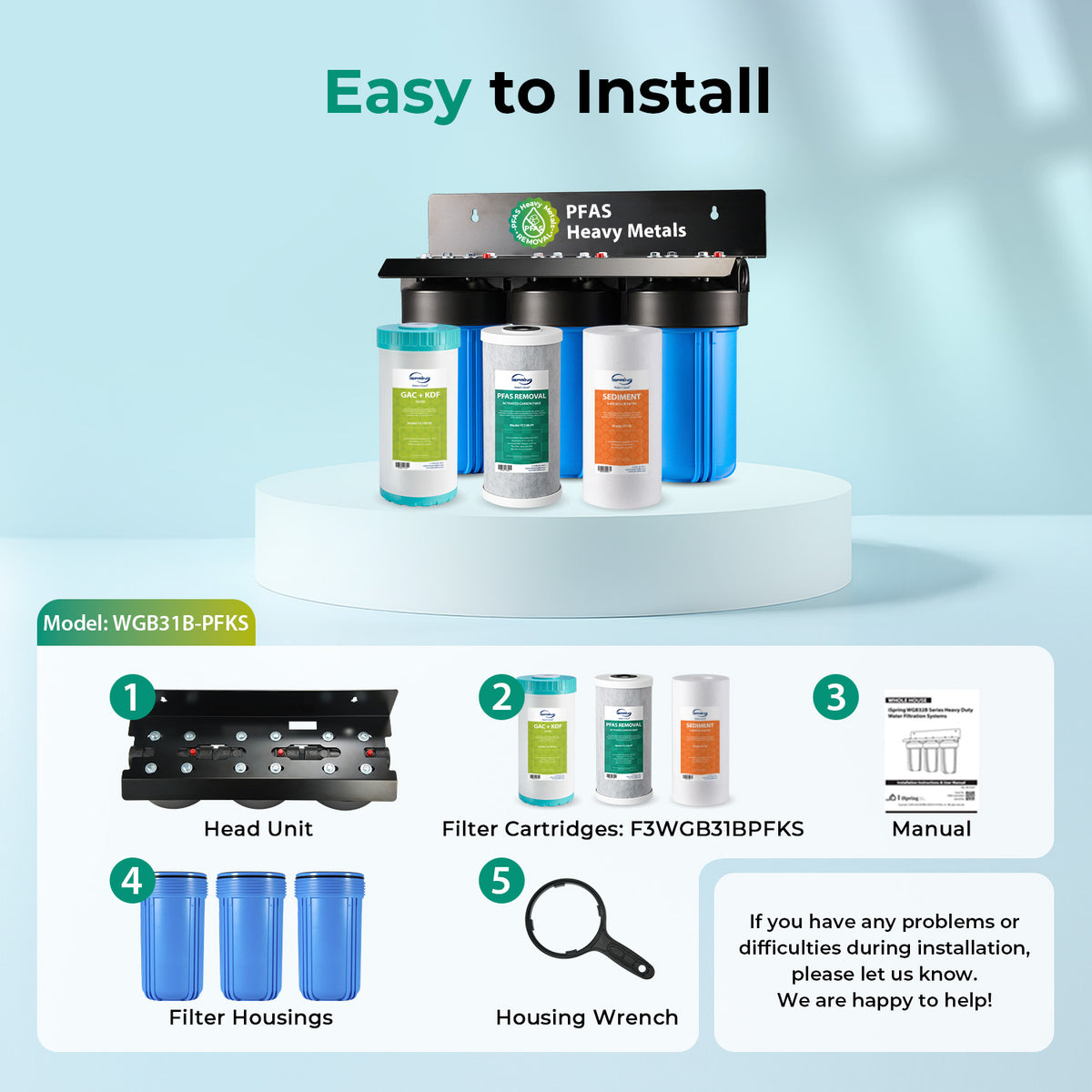 iSpring WGB31B-PFKS PFAS & Heavy Metals Removal 3-stage Whole House Water Filter System, SGS-Tested to Reduce Up to 99% PFOA & PFOS, 10” x 4.5” Filters, 1” Inlet/Outlet
