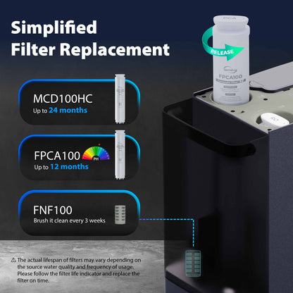 iSpring RCD100UHCG UV Alkaline Hot & Cold Reverse Osmosis Water Filter, Countertop RO Water Filter Dispenser with Mineral &amp; LED Ultraviolet Filter, 9 Temperature Options, TDS &amp; Filter Life Monitor, Plug and Play