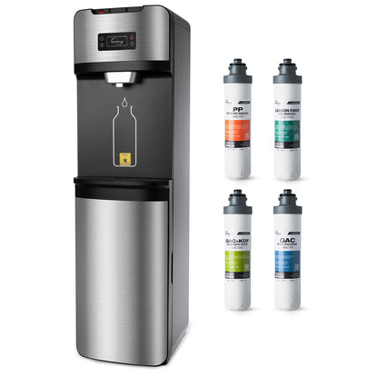 iSpring Bottleless Water Dispenser with 4-Stage Filtration, SGS-Tested 99% of PFAS Removal, Water Cooler Dispenser - Hot, Cold, Room Temp, Self Cleaning, Stainless Steel, Silver, Model: DS4S-PF