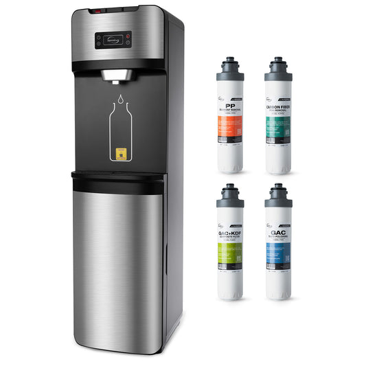 iSpring Bottleless Water Dispenser with 4-Stage Filtration, SGS-Tested 99% of PFAS Removal, Water Cooler Dispenser - Hot, Cold, Room Temp, Self Cleaning, Stainless Steel, Silver, Model: DS4S-PF