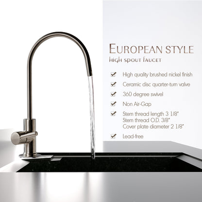 iSpring GA1-AB Reverse Osmosis Faucet, Lead-Free Contemporary Drinking Water Faucet for RO Systems, High Spout, Antique Brass Finish