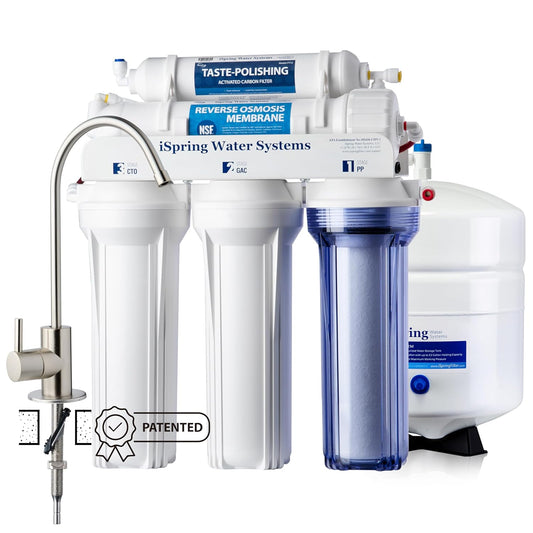 iSpring RCC7, NSF Certified, High Capacity Under Sink 5-Stage Reverse Osmosis Water Filter, RO Drinking System, 75 GPD, Brushed Nickel Faucet