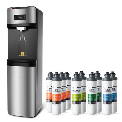 iSpring DS4-S Bottleless Water Dispenser, Built-in 4-Stage Filtration, Removes Chlorine, Lead, Mercury & Sediment, Hot/Cold/Room Temp, Self Cleaning, Stainless Steel, w/ F10DS up to 2-Year Filter Set