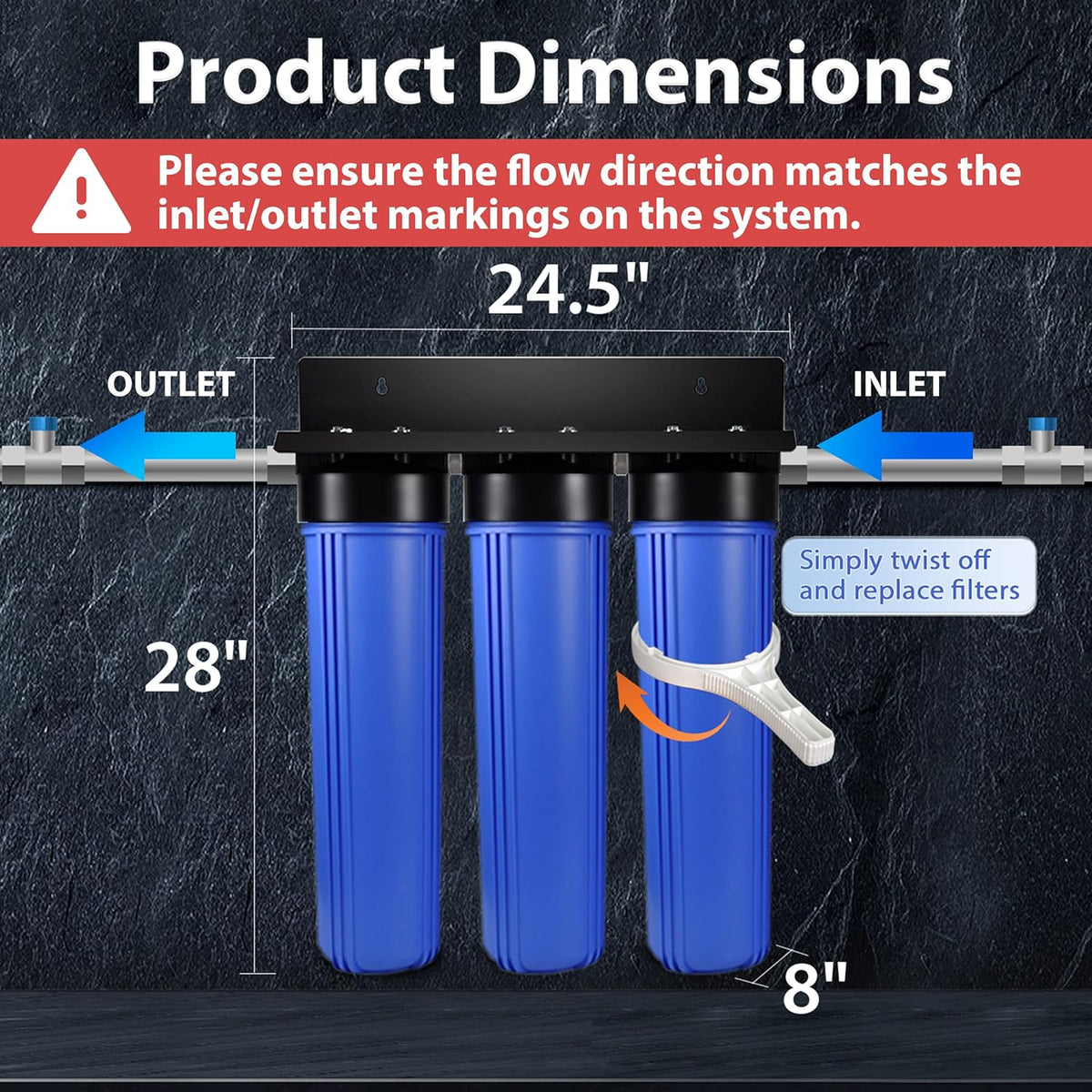 iSpring WGB32B Whole House Water Filter System, Highly Reduces Sediment, Taste, Odor, and up to 99% Chlorine, 3-Stage w/ 20-Inch Sediment and Carbon Block Filters