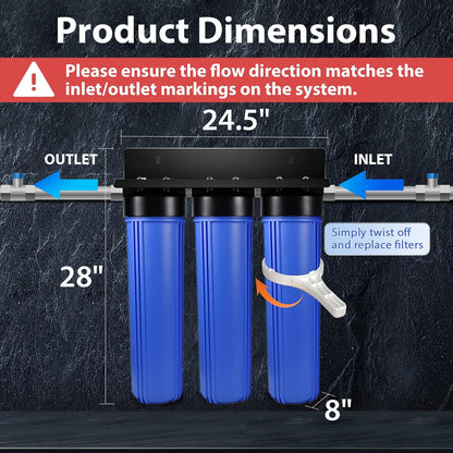 iSpring WGB32B Whole House Water Filter System, Highly Reduces Sediment, Taste, Odor, and up to 99% Chlorine, 3-Stage w/ 20-Inch Sediment and Carbon Block Filters