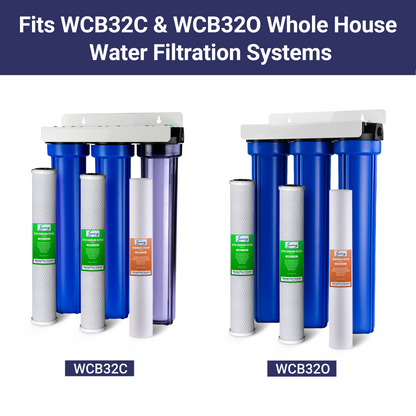 iSpring F12WCB32 20" x 2.5" Whole House Water Filter Replacement Set of 4, One Sediment Cartridge &amp; Two Carbon Block Cartridges, Fit WCB32C &amp; WCB32O