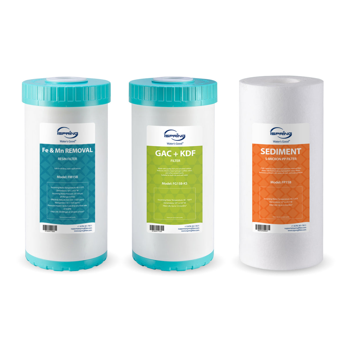 iSpring F3WGB31BMKS Whole House Water Filter Replacement Pack, Reduces Iron, Manganese, Hydrogen Sulfide, Lead, Chlorine, Sediments, Up to 12 Months, 10" × 4.5", Fits WGB31B-MKS