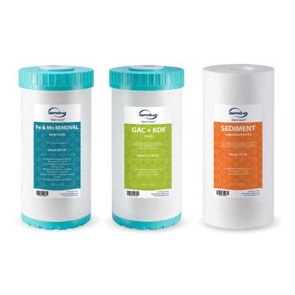 iSpring F3WGB31BMKS Whole House Water Filter Replacement Pack, Reduces Iron, Manganese, Hydrogen Sulfide, Lead, Chlorine, Sediments, Up to 12 Months, 10" × 4.5", Fits WGB31B-MKS