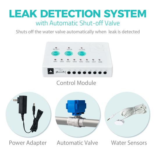 iSpring LS43 Water Leak Detector Alarm System with Automatic Shut-off Valve and 2 Detection Sensors, Connects Up to 8 Sensor to Prevent Flooding
