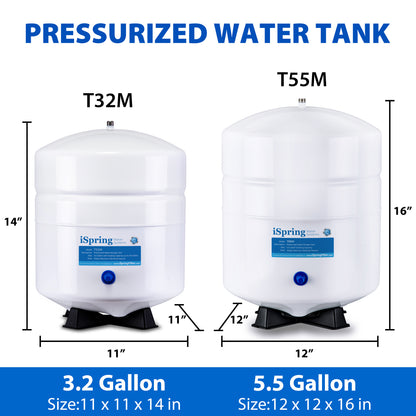 iSpring T32M Pressurized Water Storage Tank with with Ball Valve for Reverse Osmosis RO Systems, 4 Gallon