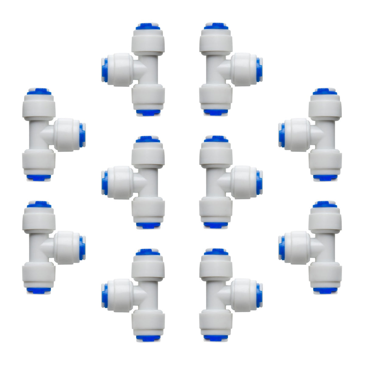 LittleWell 702KX10 1/4" x 1/4" x1/4" Quick Connect Push Fitting TEE splitter, 0404UTX10 702KX10, Pack of 10
