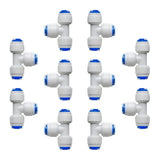 LittleWell 702KX10 1/4" x 1/4" x1/4" Quick Connect Push Fitting TEE splitter, 0404UTX10 702KX10, Pack of 10