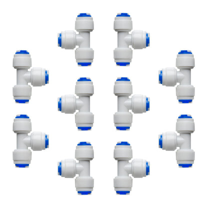 LittleWell 702KX10 1/4" x 1/4" x1/4" Quick Connect Push Fitting TEE splitter, 0404UTX10 702KX10, Pack of 10