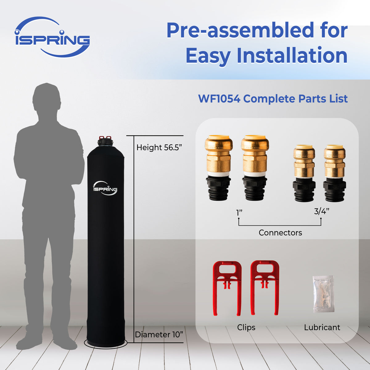 iSpring Whole House Water Filter System, Reduces PFAS, Chlorine, Chloramine, Lead, Water Filter Lasts up to 5 Years, Model: WF1054