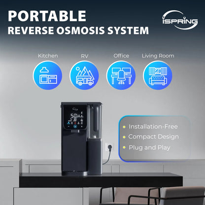 iSpring Countertop RO Alkaline Water Dispenser, 9 Hot &amp; Cold Temperature options, 6 Dispensing Volume Settings, TDS &amp; Filter Life Monitor, w/up to 2-Year Replacement Filter Set (Model: RCD100HCG)