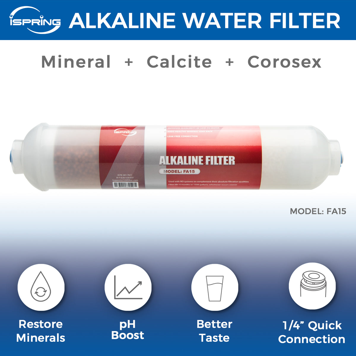 iSpring FA15X6 iSpring Alkaline Water Filter Replacement Cartridge, Pack of 6