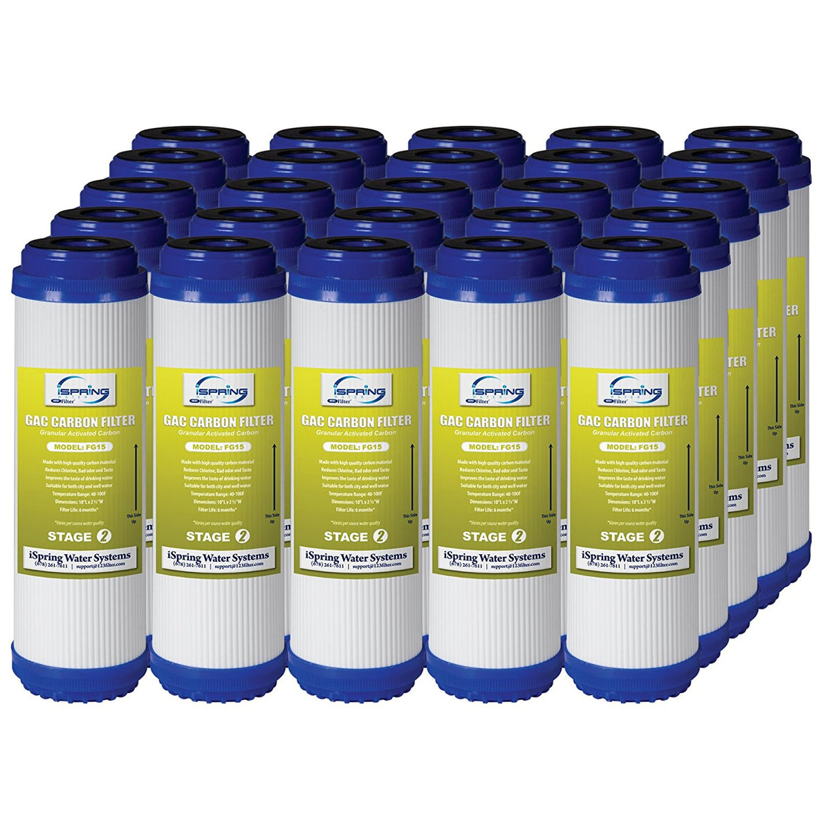 iSpring FG15X25 Box of 25 10"x 2.5" GAC Granular Activated Carbon Water Filter Replacement Cartridge