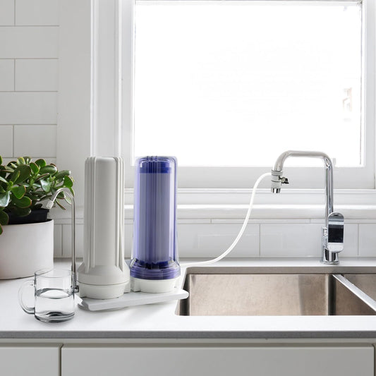 iSpring CKC2 High Output 2 Stage Countertop Water Filtration Dispenser System-Includes Activated Carbon Block Filters, White