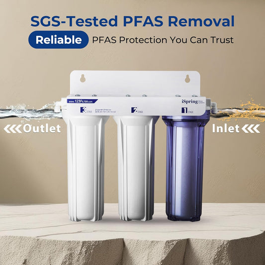 iSpring US31-PF 3-Stage Under Sink Water Filtration System, SGS-Tested to Reduces up to 99% PFOA & PFOS, 3-Stage Filtration Reduces Sediment, Chlorine, Taste & Odor, 2.5'' x 10'';