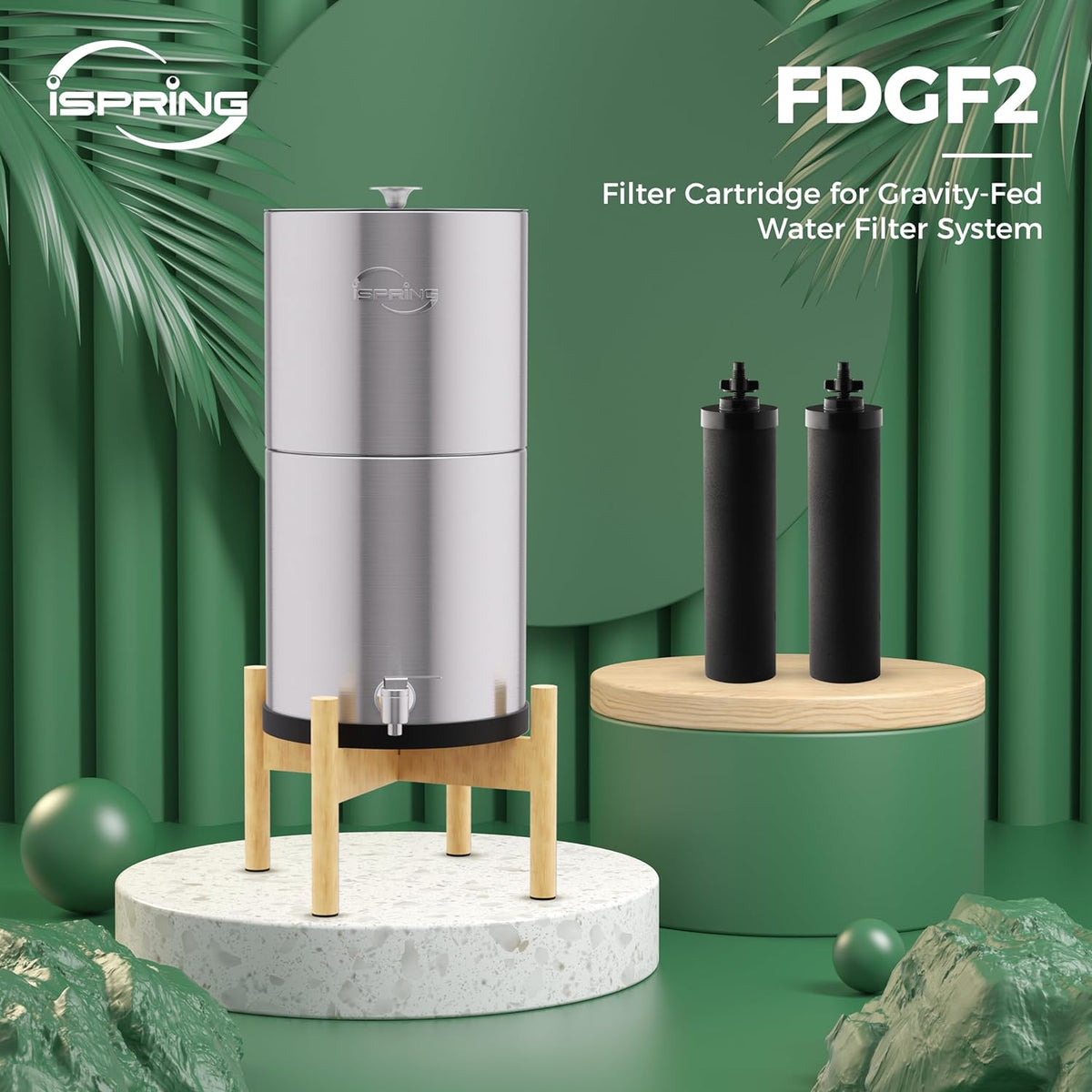 iSpring FDGF2 Activated Carbon Water Filter for iSpring DGF2 Gravity-fed Stainless Steel Countertop Water Filter System, Waterdrop® King Tank Series, and a Replacement for Berkey® BB9-2 Black Filter