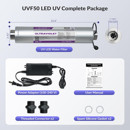 iSpring UVF50 LED UV Water Filter System, Whole House Ultraviolet Water Purifier Filter, Long-Life LED Design, Built-in Smart Flow Sensor Switch, Mercury-Free, Up to 13.2 GPM