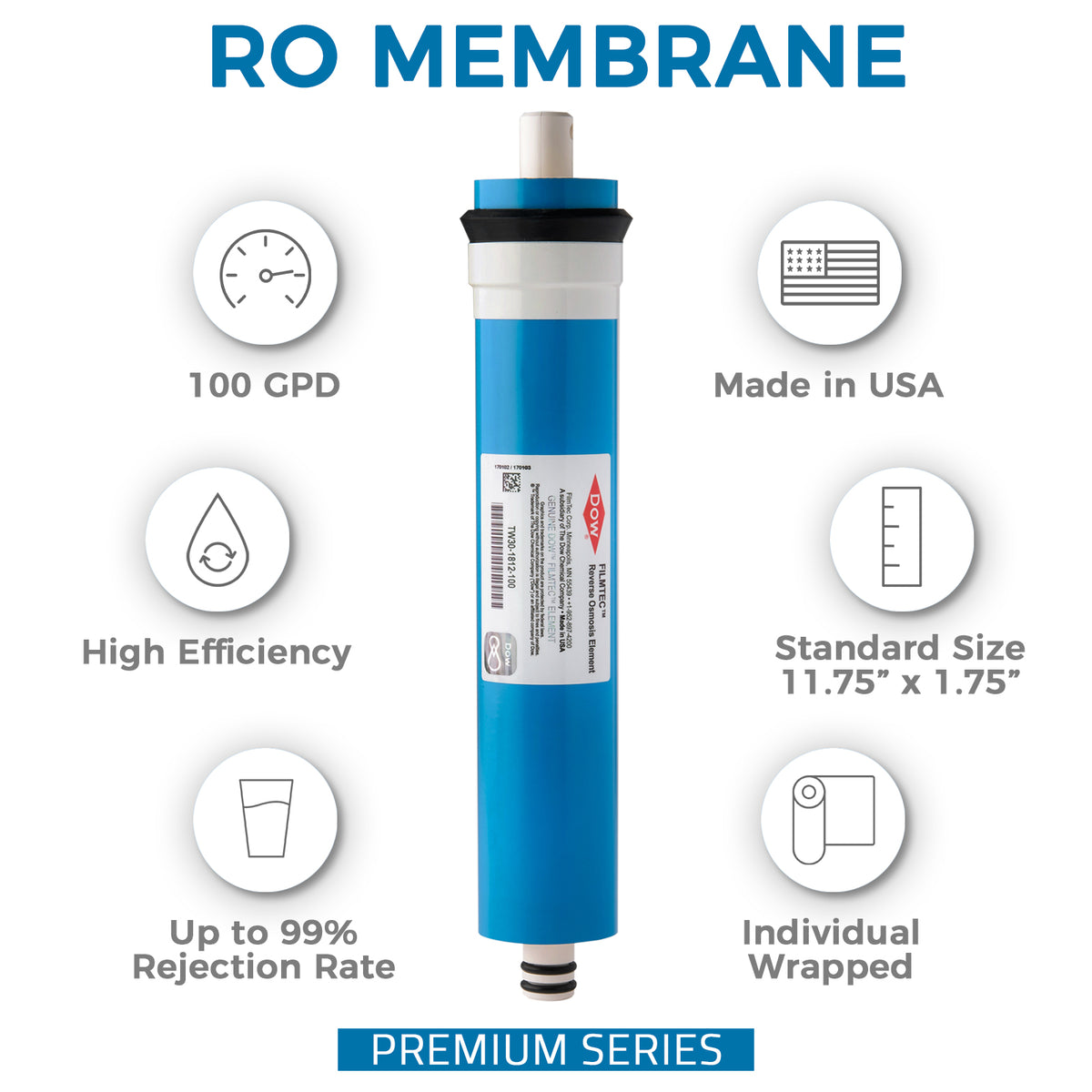 Filmtec MC1US TW30-1812-100 100GPD Reverse Osmosis RO membrane filter cartridge