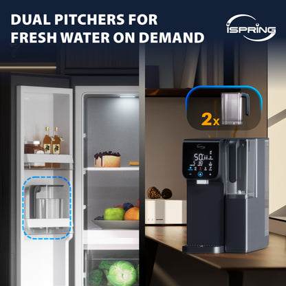iSpring RCD100HCG Hot & Cold Reverse Osmosis System Countertop, Alkaline RO Water Filter Dispenser, 9 Temperature &amp; 6 Dispensing Volume Options, TDS &amp; Filter Lifespan Monitor, Plug and Play