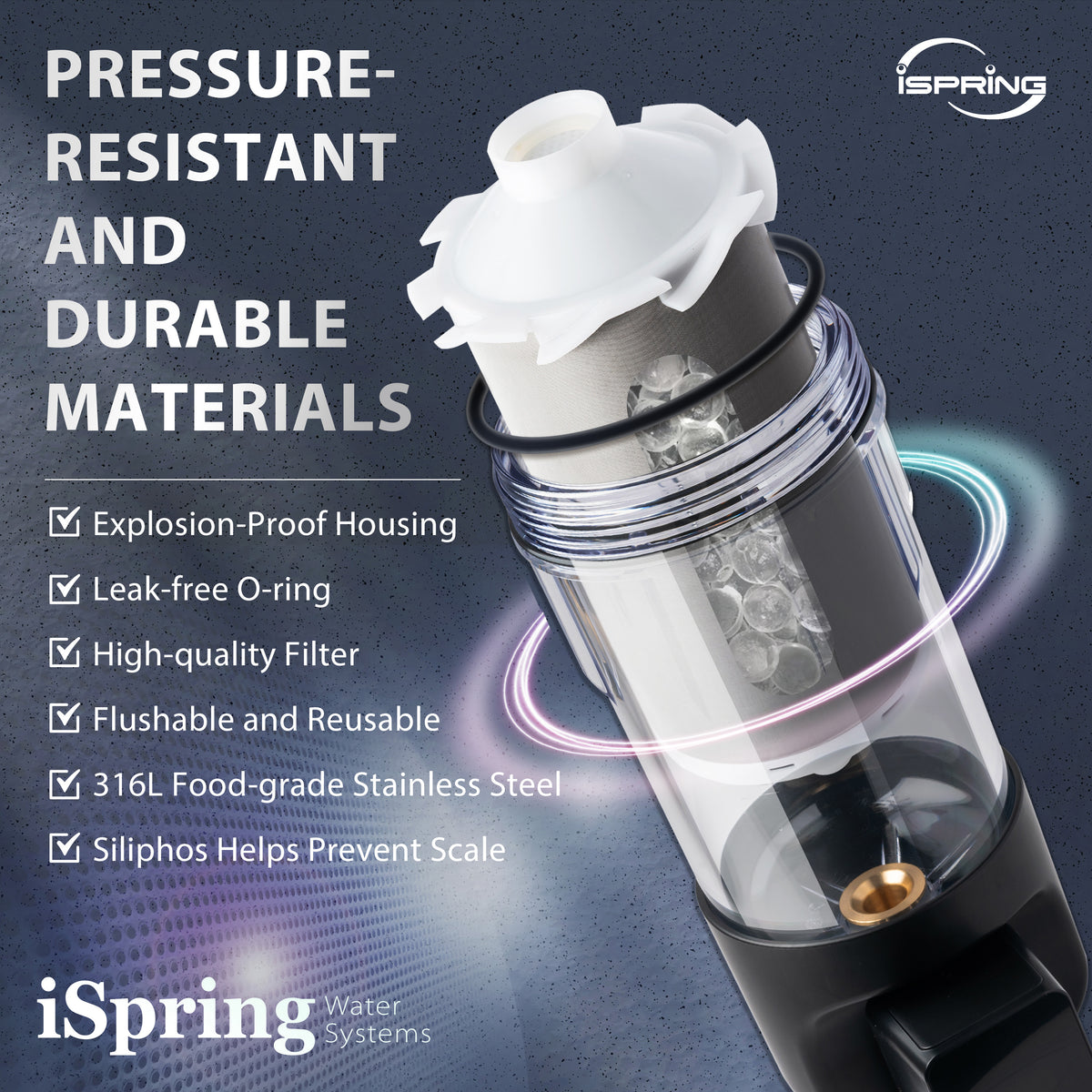 iSpring WSPSL-ARJ-BP NSF Certified, Whole House Spin Down Sediment Water Filter, 4 Modes Bypass, Includes Siliphos Helps Prevent Scale, Clear Housing, Jumbo Size, Touch-Screen Auto Flushing