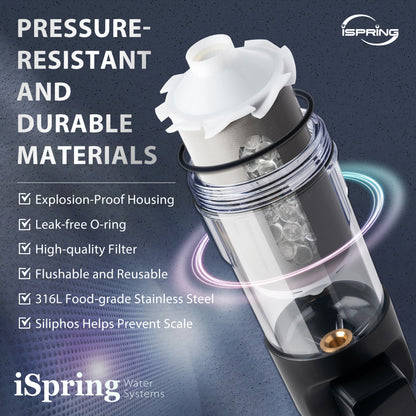 iSpring WSPSL-ARJ-BP NSF Certified, Whole House Spin Down Sediment Water Filter, 4 Modes Bypass, Includes Siliphos Helps Prevent Scale, Clear Housing, Jumbo Size, Touch-Screen Auto Flushing
