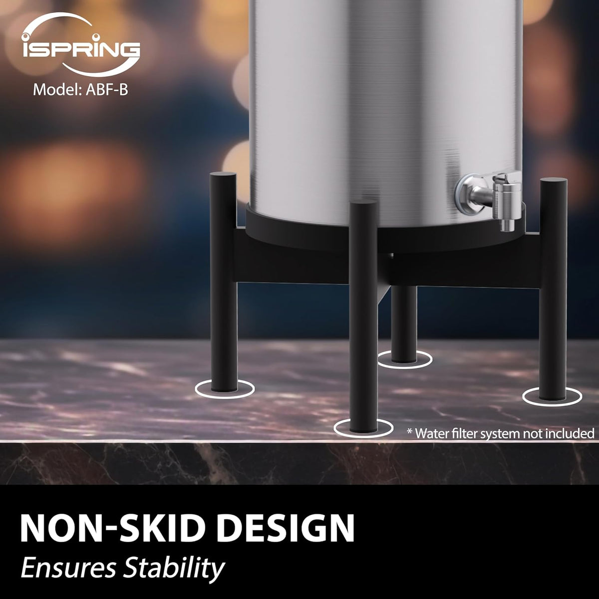 iSpring Wooden Stand for DGF2 Gravity-Fed Stainless Steel Countertop Water Filter System, Black Wood
