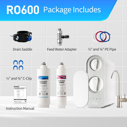 iSpring RO600-BN Tankless RO Reverse Osmosis Water Filtration System, 600 GPD Fast Flow, Brushed Nickel Faucet, 2.5:1 Pure to Drain Ratio