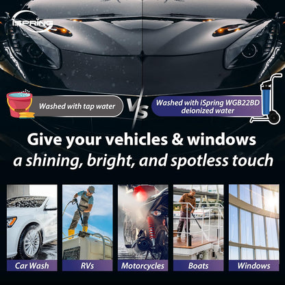iSpring Spotless Water System for Car Wash, Deionized Water System with Rolling Cart, Spot Free Solutions for All Vehicles, Motorcycles, RV, Bikes, Boats, Yachts, and Windows, Model: WGB22BD